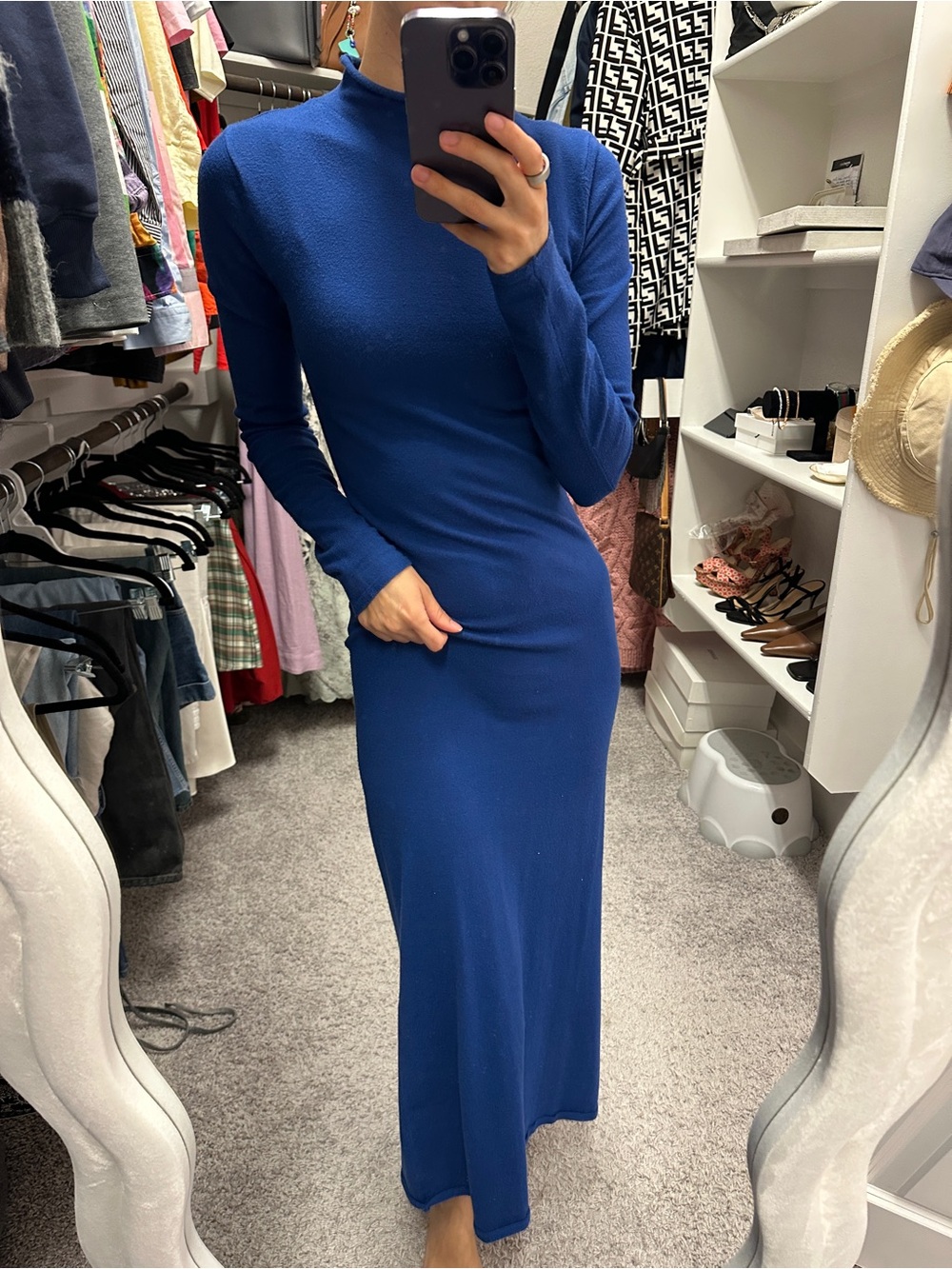 Mango Royal Blue Long Sleeve Maxi Dress